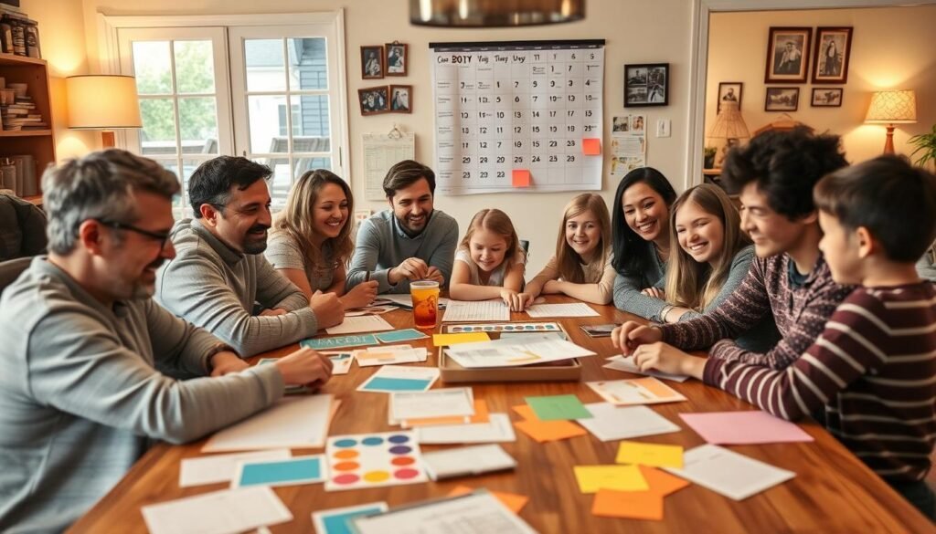 Família planejando atividades