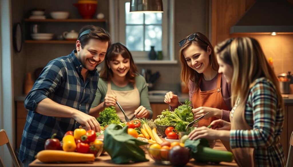 Família preparando refeição