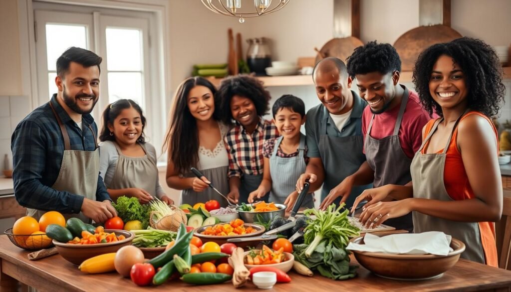 Família reunida na cozinha