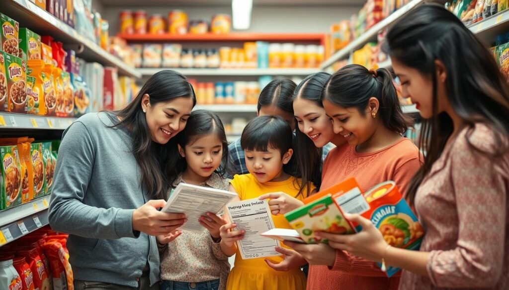 família lendo rótulos